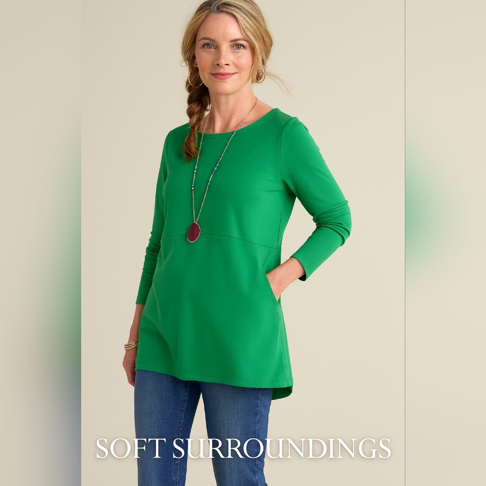 SOFT SURROUNDINGS Kelly Green Soft Fairfax Button-Back Long Sleeve Tunic (#70)